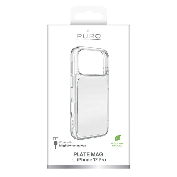 Калъф Puro Plate Mag за iPhone 17 Pro, съвместим с MagSafe - бял