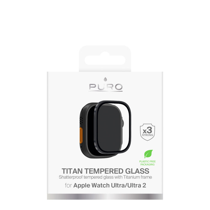 Puro закалено стъкло с титаниева рамка за Apple Watch Ultra / Ultra 2 / Ultra 3m, черно