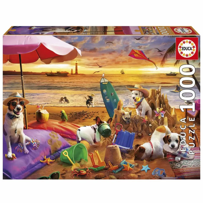 Пъзел Educa Perros jugando en la playa 1000 Части