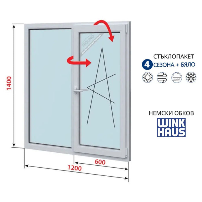 PVC ПРОЗОРЕЦ PROFILINK 5-КАМЕРЕН 1200/1400 БЯЛ