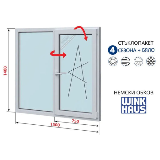 PVC ПРОЗОРЕЦ PROFILINK 5-КАМЕРЕН 1500/1400 БЯЛ
