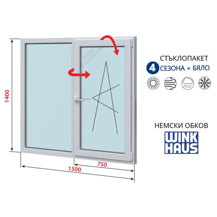 PVC ПРОЗОРЕЦ PROFILINK 5-КАМЕРЕН 1500/1400 БЯЛ