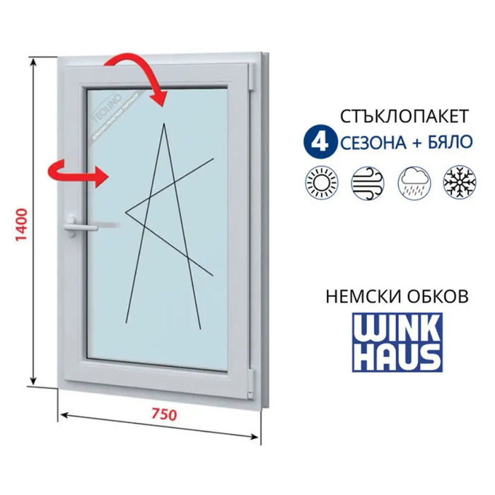 PVC ПРОЗОРЕЦ PROFILINK 5-КАМЕРЕН 750/1400 БЯЛ