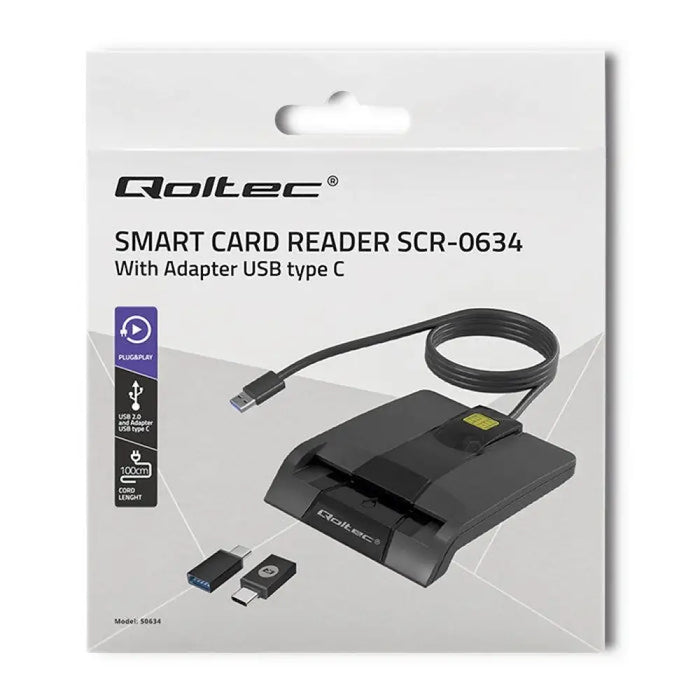Qoltec 50634 Intelligent Smart ID четец на чип карти
