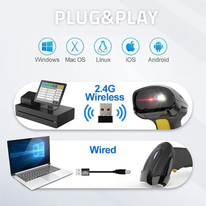 Qoltec 50856 Безжичен баркод скенер 1D 2D | 2,4 GHz