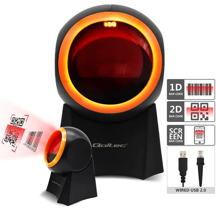 Qoltec 50857 Кабелен настолен баркод скенер 1D | 2D