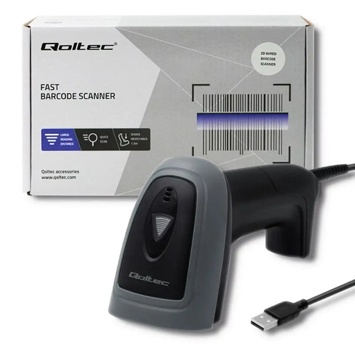 Qoltec 50863 Кабелен QR & БАРКОД скенер | USB
