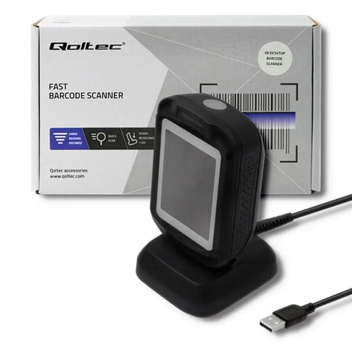 Qoltec 50864 Настолен скенер за QR и баркод | USB