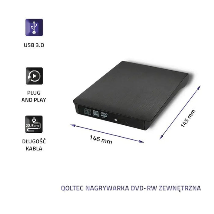 Qoltec 51857 Външен DVD-RW рекордер |USB 3:0|Черен