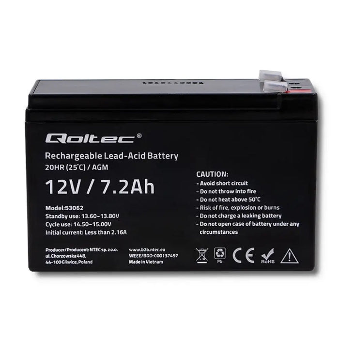 Qoltec 53062 AGM батерия | 12V | 7,2 Ah | макс. 108А