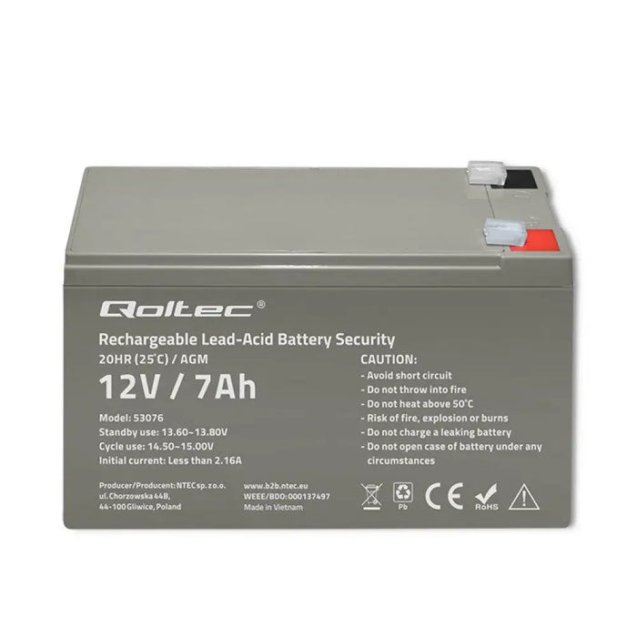 Qoltec 53076 AGM батерия | 12V | 7Ah | макс. 105A