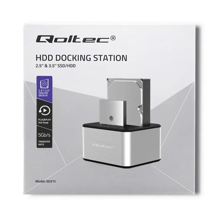 Qoltec 5316 2x HDD / SSD докинг станция | 2,5 ’/3,5’’ SATA