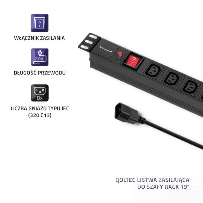 Qoltec 53998 Power strip for RACK 19’’ | 1U | 10A | PDU