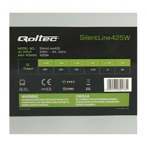 Qoltec ATX захранване SilentLine 425W