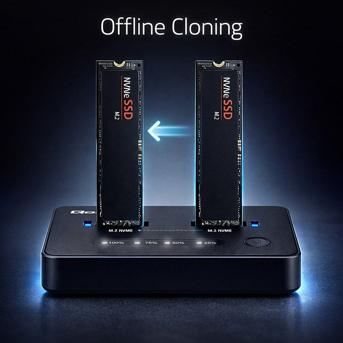 Докинг станция Qoltec 52366 M.2 NVMe SSD | PCIe | USB-C | 20 Gb/s | ДВОЙНА 2 x 8TB | Офлайн клониране