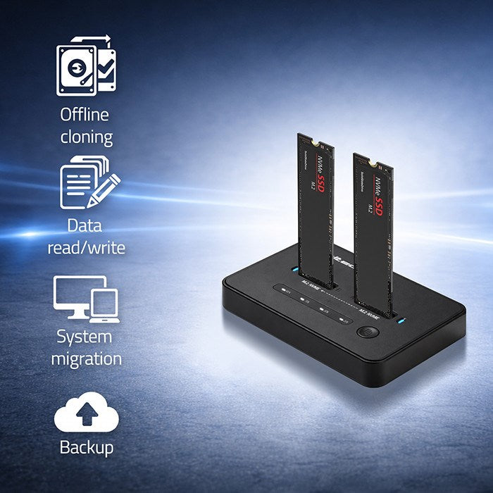 Докинг станция Qoltec 52366 M.2 NVMe SSD | PCIe | USB-C | 20 Gb/s | ДВОЙНА 2 x 8TB | Офлайн клониране