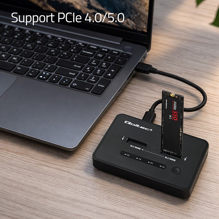 Докинг станция Qoltec 52366 M.2 NVMe SSD | PCIe | USB-C | 20 Gb/s | ДВОЙНА 2 x 8TB | Офлайн клониране