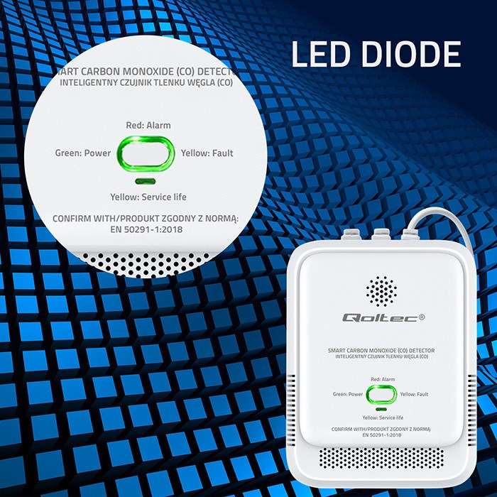 Qoltec 52576 Сензор за въглероден оксид | CO детектор | аларма 85dB | LED