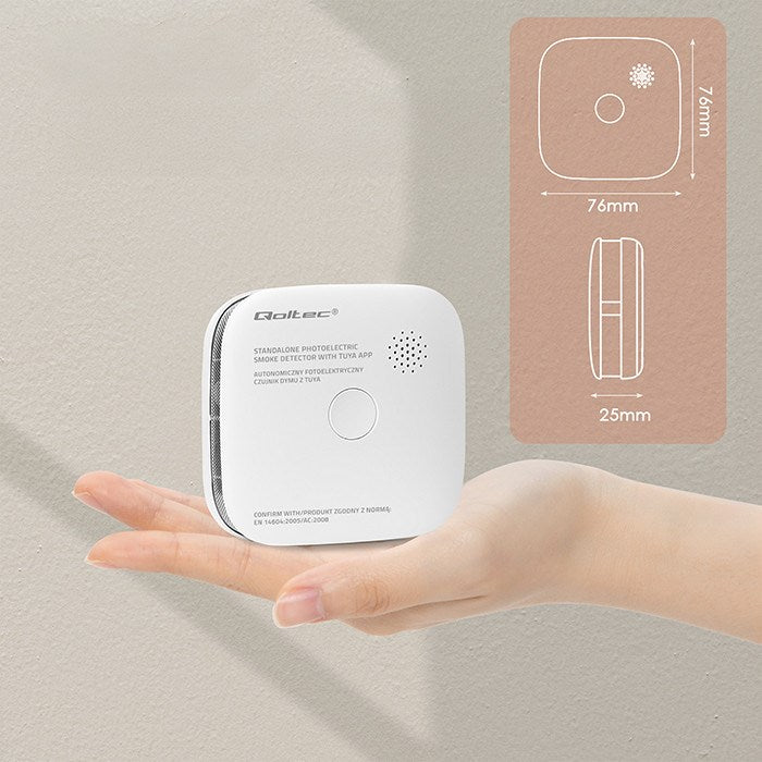 Qoltec 52579 Безжичен детектор за дим с батерия | Tuya | Wi-Fi | живот на сензора 10 години | аларма 85dB | LED
