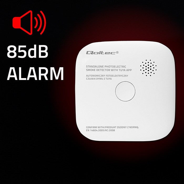 Qoltec 52579 Безжичен детектор за дим с батерия | Tuya | Wi-Fi | живот на сензора 10 години | аларма 85dB | LED