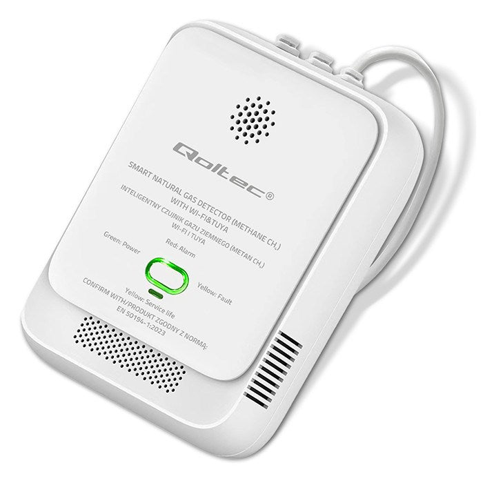 Qoltec 52651 Сензор за изтичане на природен газ | CH4 детектор | NG | Туя | Wi-Fi | 85dB аларма | LED