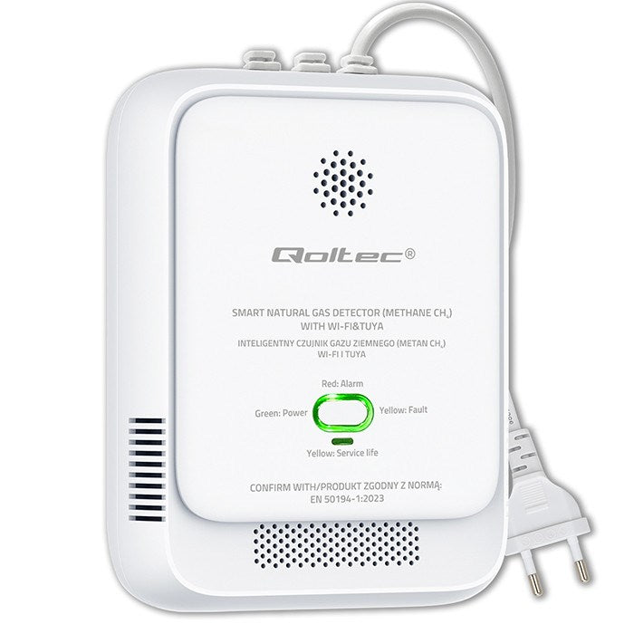 Qoltec 52651 Сензор за изтичане на природен газ | CH4 детектор | NG | Туя | Wi-Fi | 85dB аларма | LED