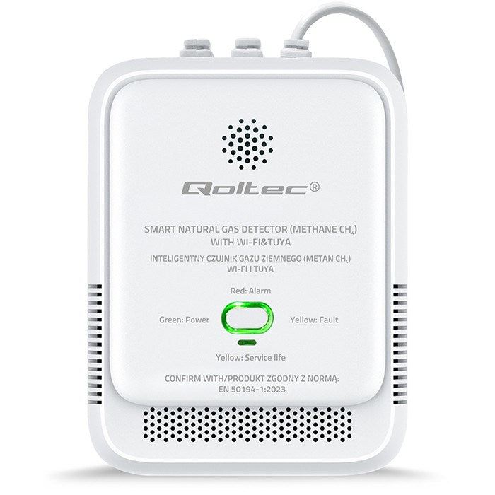 Qoltec 52651 Сензор за изтичане на природен газ | CH4 детектор | NG | Туя | Wi-Fi | 85dB аларма | LED
