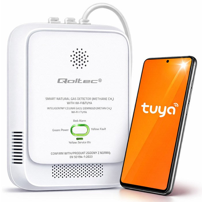 Qoltec 52651 Сензор за изтичане на природен газ | CH4 детектор | NG | Туя | Wi-Fi | 85dB аларма | LED