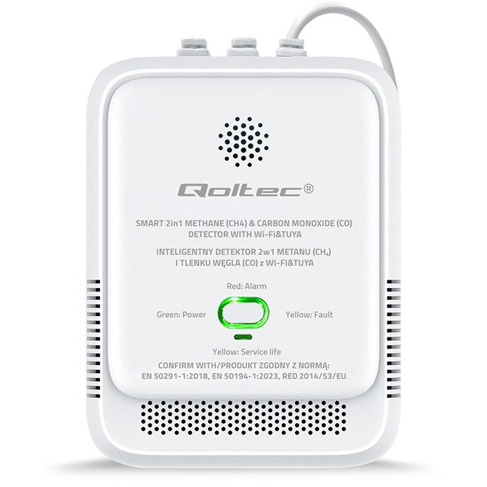 Qoltec 52654 2в1 детектор за течове на природен газ и въглероден оксид (CO) | CH4 | CO | NG | Tuya | Wi-Fi | аларма 85dB | LED