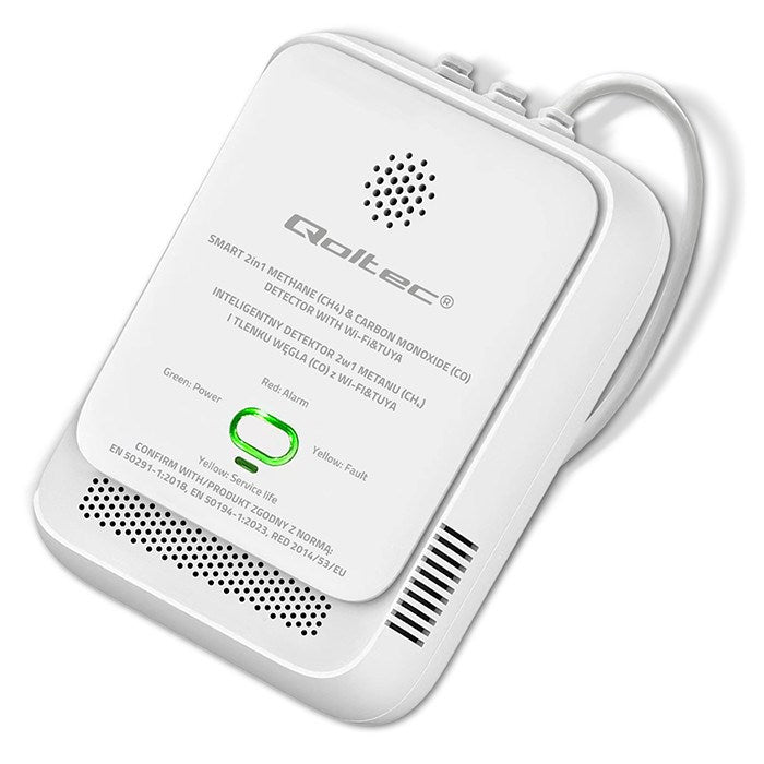 Qoltec 52654 2в1 детектор за течове на природен газ и въглероден оксид (CO) | CH4 | CO | NG | Tuya | Wi-Fi | аларма 85dB | LED