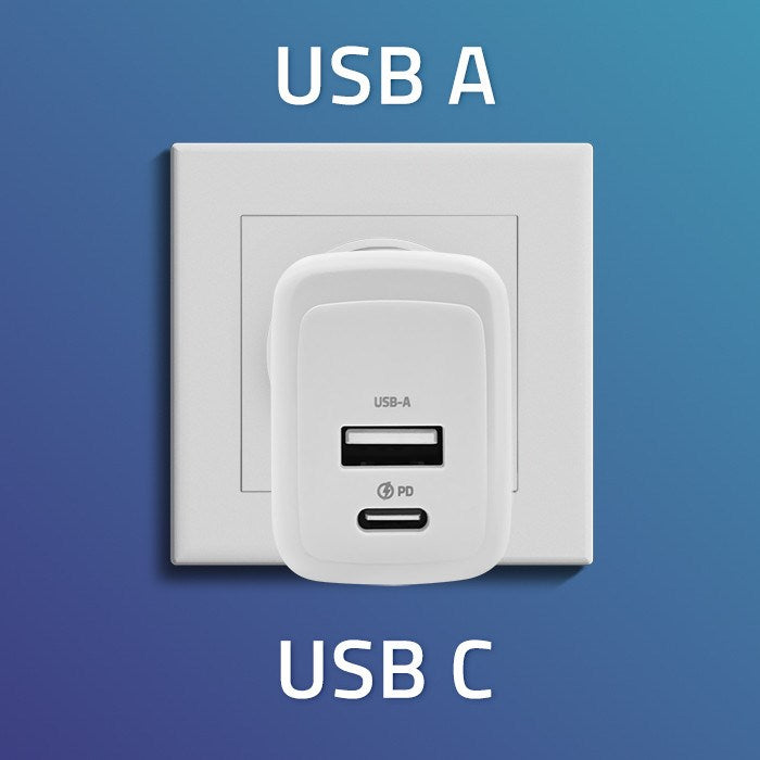 Зарядно устройство Qoltec 51825 GaN 45W | 5-20V | 1.5-3A | 1 x USB-C PD | 1x USB QC 3.0 | Бяло