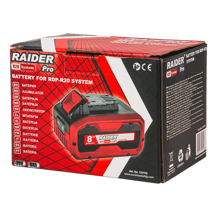 АКУМУЛАТОРНА БАТЕРИЯ 20 V 8 AH RAIDER PRO R20 SYSTEM