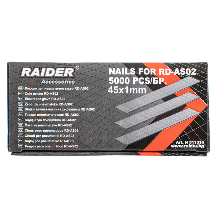 ПИРОНИ ЗА ПНЕВМАТИЧЕН ТАКЕР 45X1 ММ RAIDER RD-AS02 5000 БРОЯ