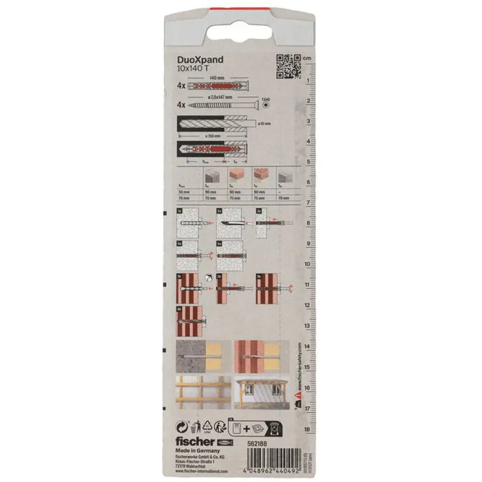 РАМКОВ ДЮБЕЛ Ф10X140ММ 4БРОЯ FISCHER DUOXPAND