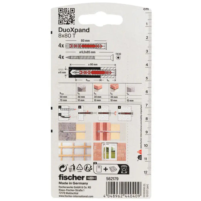 РАМКОВ ДЮБЕЛ 8X80 T K NV 4 БР. FISCHER DUOXPAND