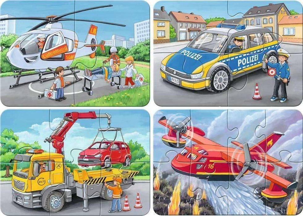 Детски пъзел Ravensburger 4 в 1 - Превозни средства за спешна помощ