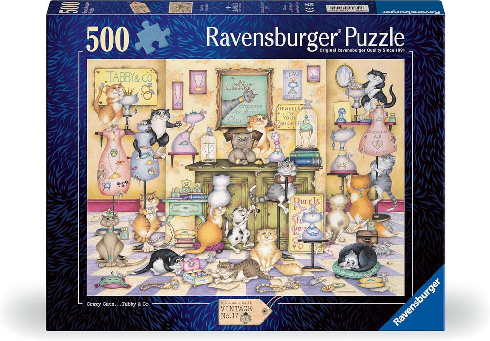 Пъзел Ravensburger от 500 части - Луди котки: Таби и Ко