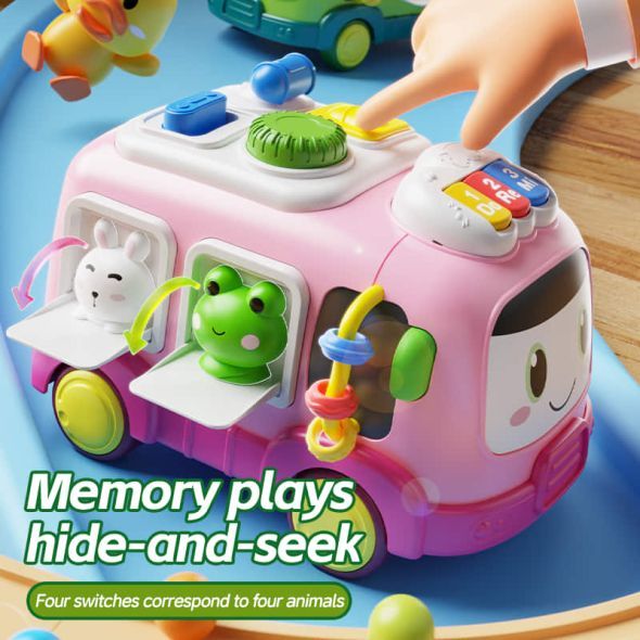 Бебешки музикална играчка 6 в 1 Raya Toys - Мултифункционален бус, розов