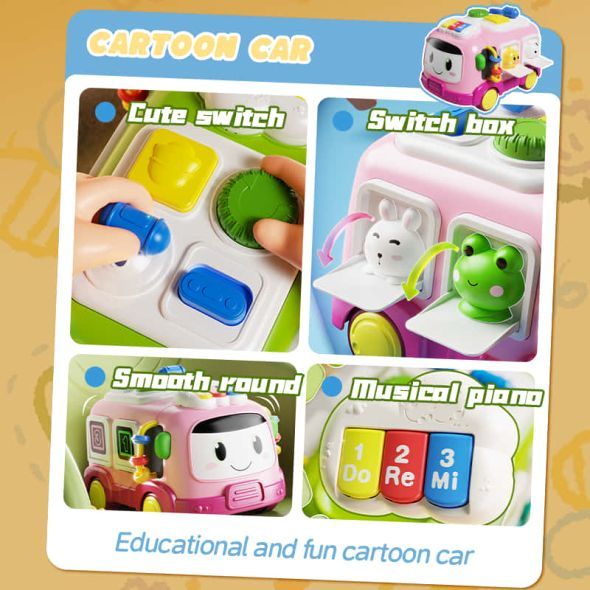 Бебешки музикална играчка 6 в 1 Raya Toys - Мултифункционален бус, розов