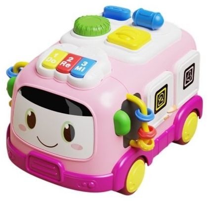 Бебешки музикална играчка 6 в 1 Raya Toys - Мултифункционален бус, розов