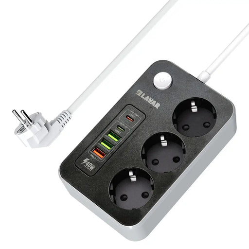 РАЗКЛОНИТЕЛ 3 ГНЕЗДА С 3 USB-A И 2 USB-C ЧЕРЕН LAVAR GU320