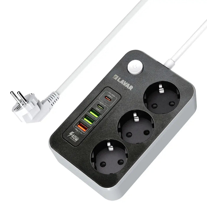 РАЗКЛОНИТЕЛ 3 ГНЕЗДА С 3 USB-A И 2 USB-C ЧЕРЕН LAVAR GU320