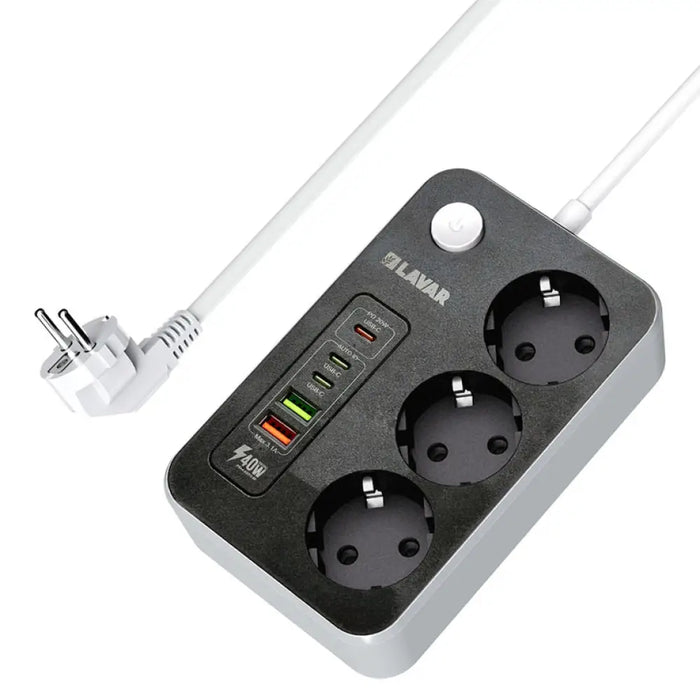 РАЗКЛОНИТЕЛ 3 ГНЕЗДА С 2 USB-A И 3 USB-C ЧЕРЕН LAVAR