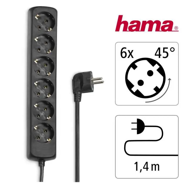 Разклонител HAMA 30393 6 гнезда 1.4м Черен