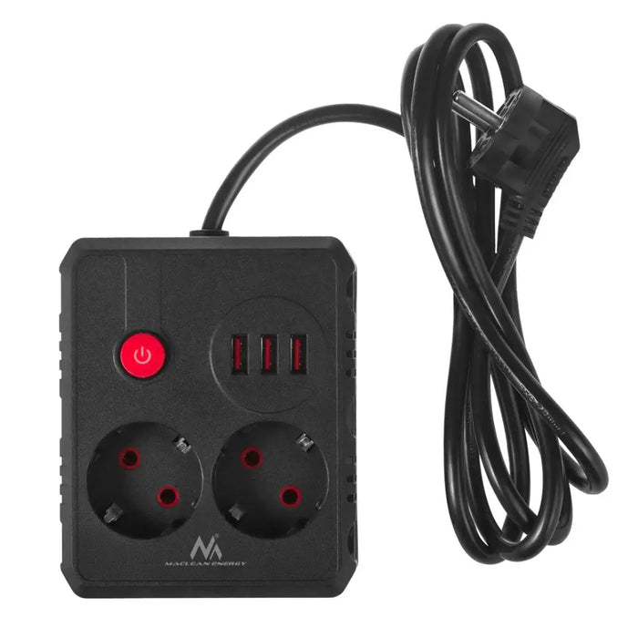 Разклонител Maclean удължител 2 гнезда + 3xUSB 110-240V AC
