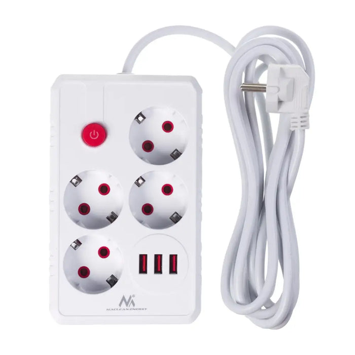 Разклонител Maclean удължител с 4 гнезда + 3xUSB 110-240V