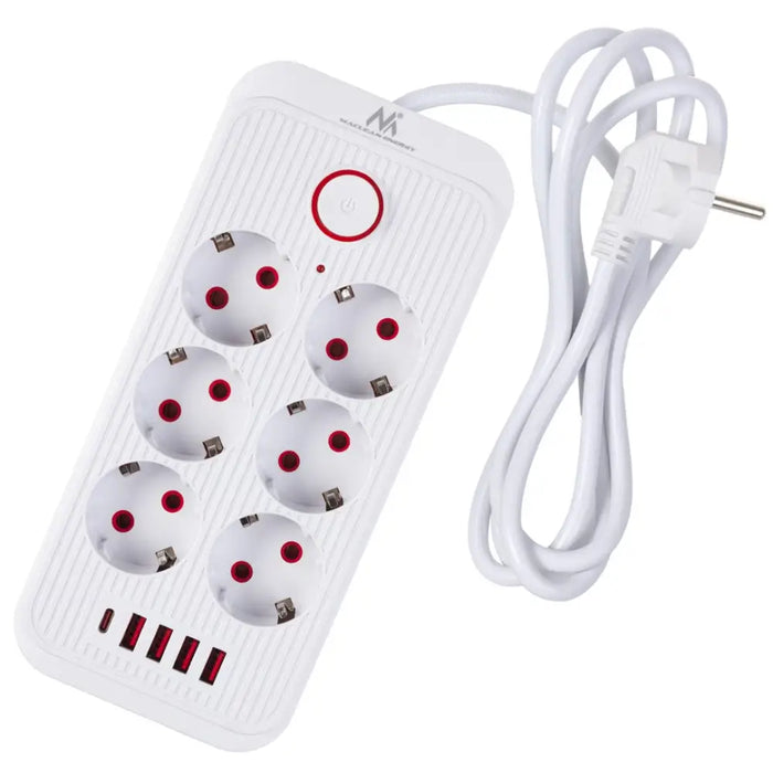 Разклонител Maclean удължител с 6 гнезда + 4xUSB 110-240V