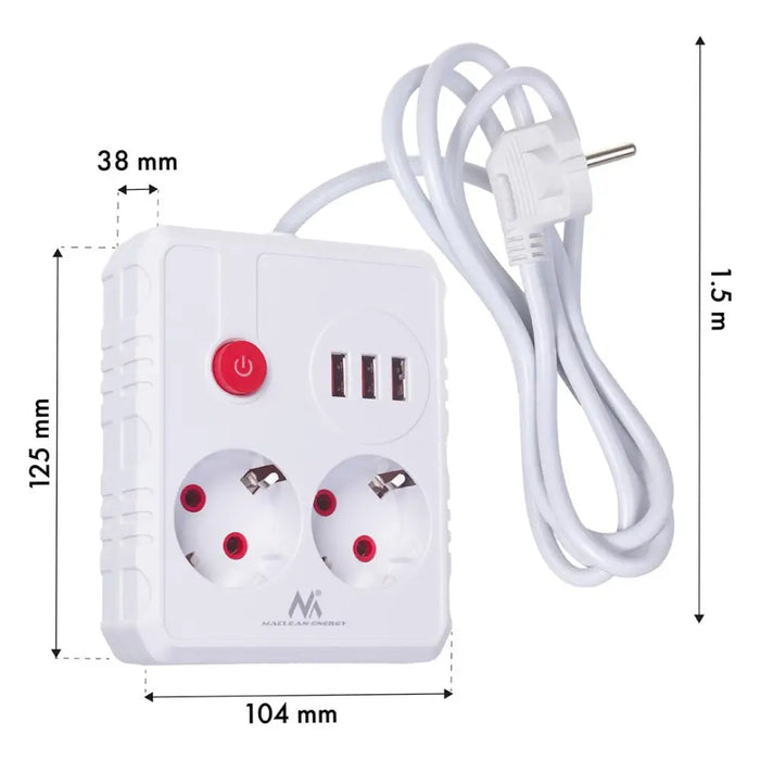 Разклонител Maclean удължител 2 гнезда + 3xUSB 110-240V AC