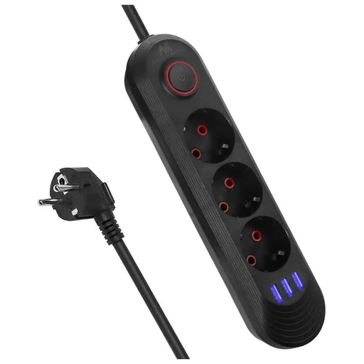 Разклонител Maclean удължител с 3 гнезда + 3xUSB 110-240V