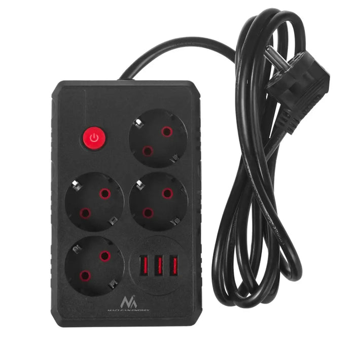 Разклонител Maclean удължител с 4 гнезда + 3xUSB 110-240V
